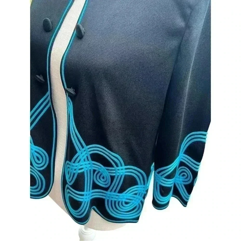 MING WANG WOMEN’S BLACK AND GREEN LUXURY SWEATER•SIZE M•GREAT QUALITY•